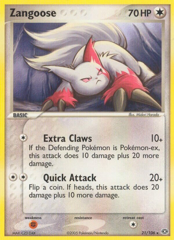 Zangoose 021/107 — EX Smeraldo (Italian Pokémon TCG card)