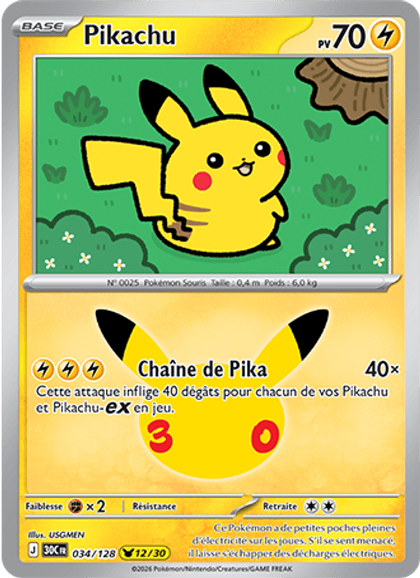 Pikachu 034 — 30 Jahre (French Pokémon TCG card)