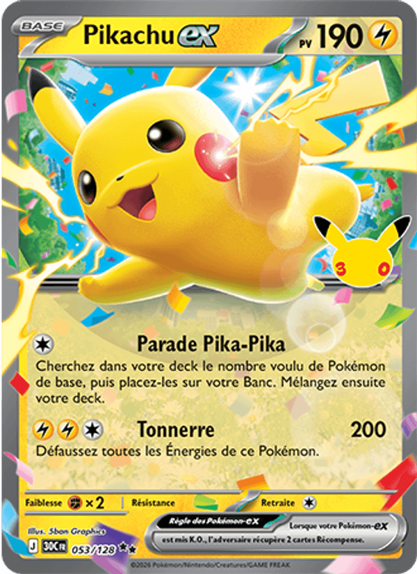 Pikachu-ex 053 — 30 Jahre (French Pokémon TCG card)