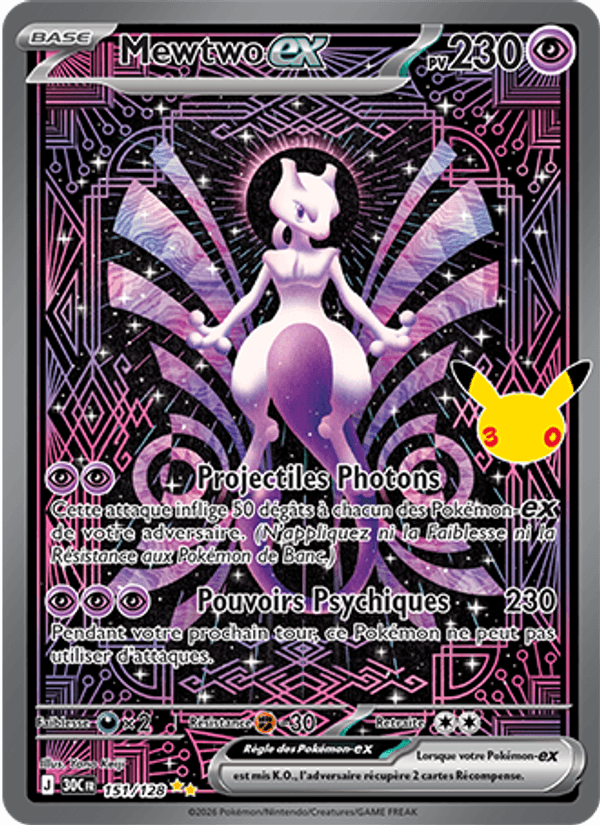 Mewtwo-ex 151 — 30 Jahre (French Pokémon TCG card)