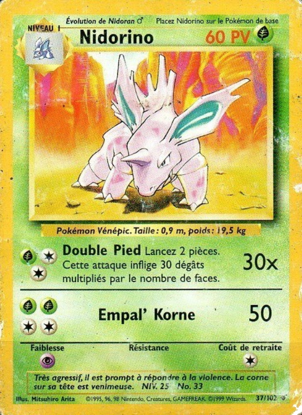 Nidorino 37 — Base Set (French Pokémon TCG card)