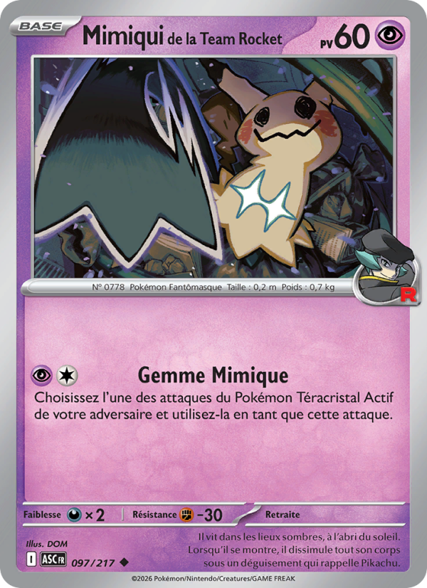 Mimiqui de la Team Rocket 097 — Erhabene Helden (French Pokémon TCG card)