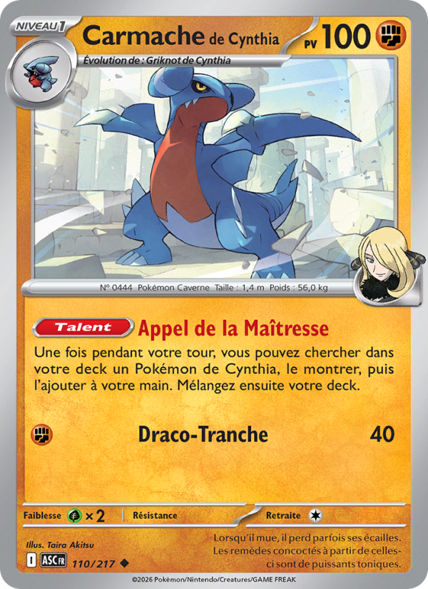 Carmache de Cynthia 110 — Erhabene Helden (French Pokémon TCG card)