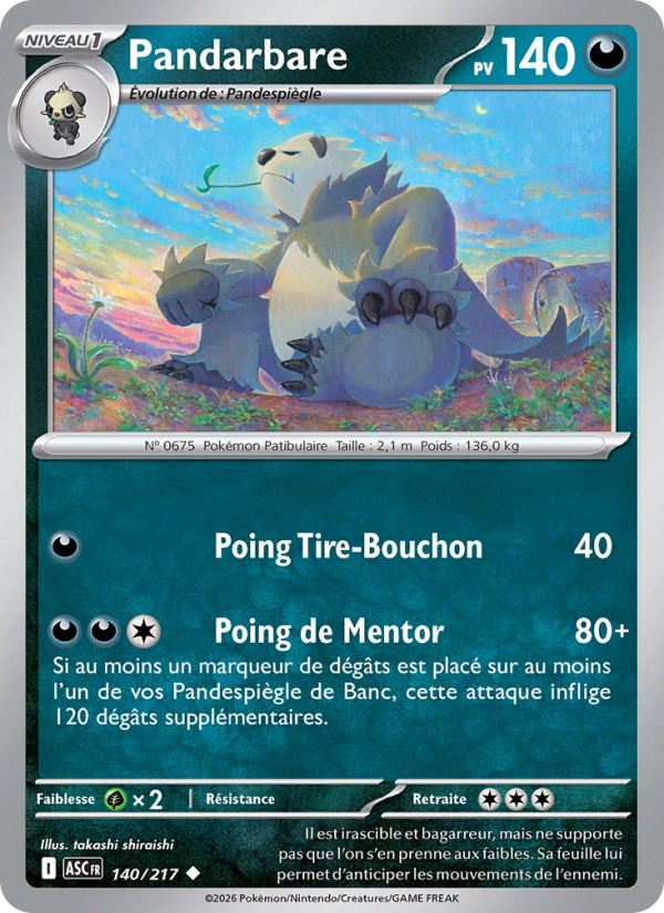 Pandarbare 140 — Erhabene Helden (French Pokémon TCG card)