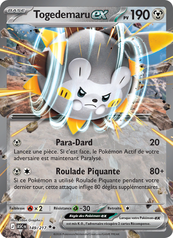 Togedemaru-ex 149 — Erhabene Helden (French Pokémon TCG card)
