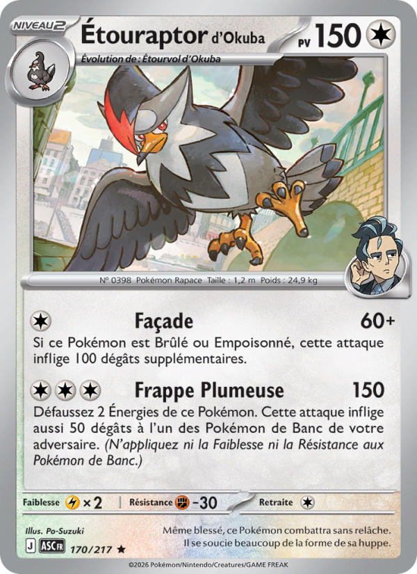 Étouraptor d'Okuba 170 — Erhabene Helden (French Pokémon TCG card)