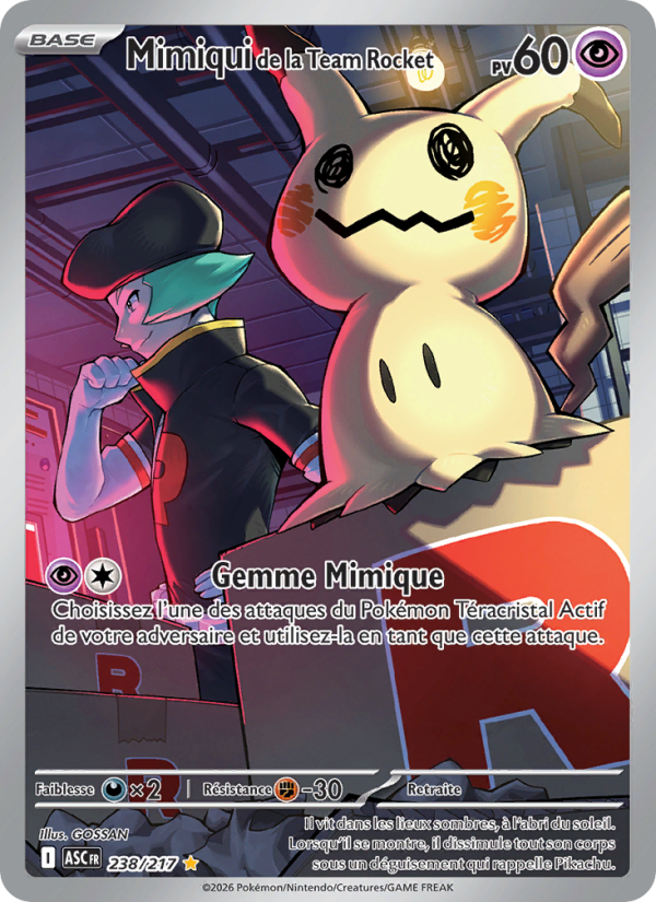 Mimiqui de la Team Rocket 238 — Erhabene Helden (French Pokémon TCG card)