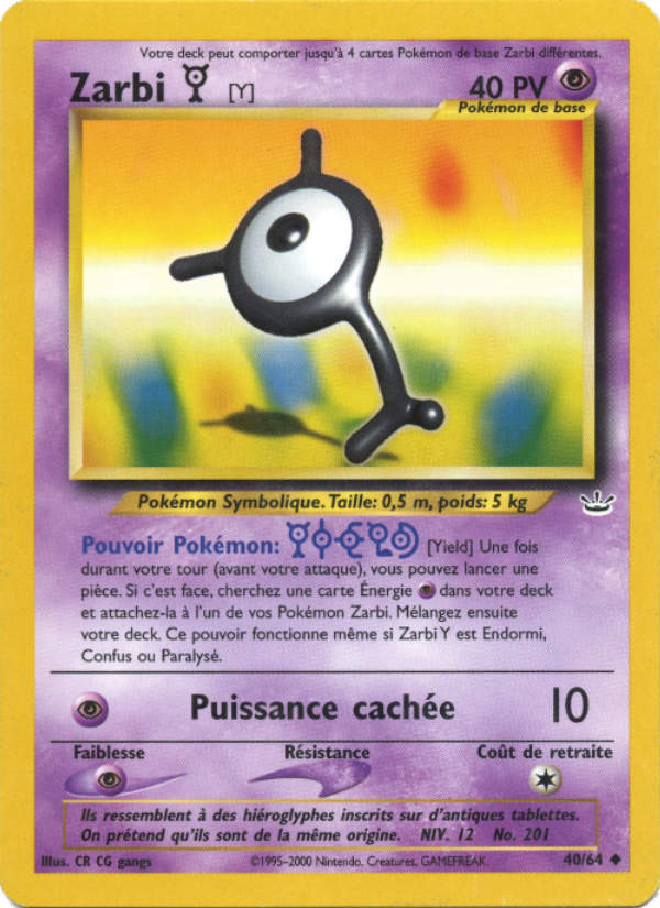 Zarbi Y 40 — Neo Revelation (French Pokémon TCG card)