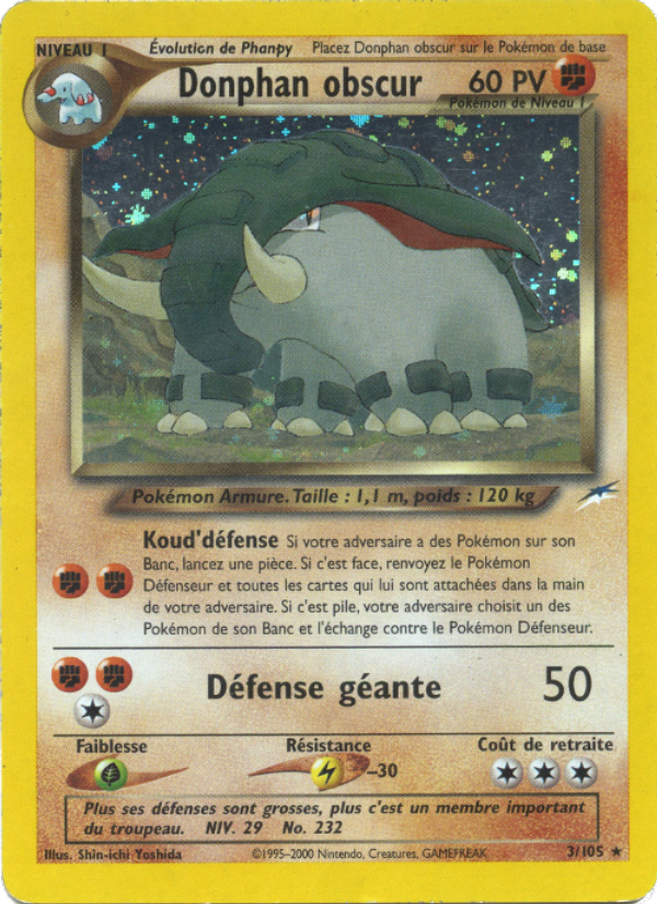 Donphan obscur 3 — Neo Destiny (French Pokémon TCG card)