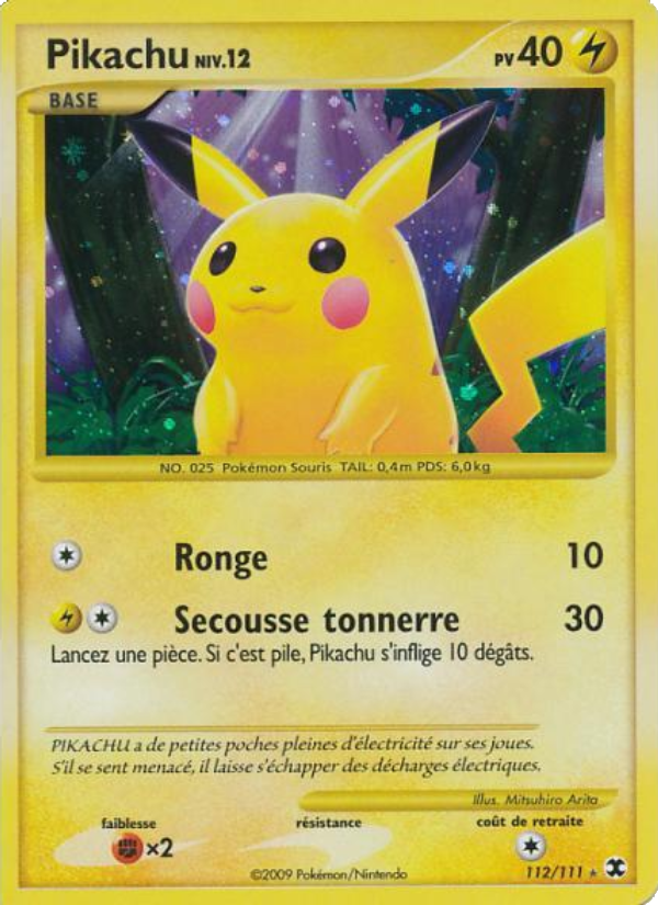 Pikachu Niv. 12 112 — Rising Rivals (French Pokémon TCG card)