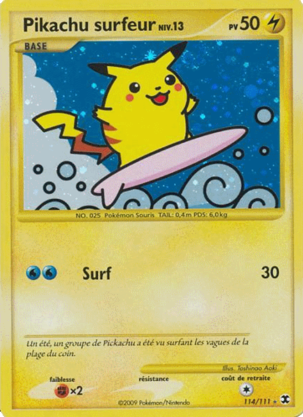 Pikachu surfeur Niv. 13 114 — Rising Rivals (French Pokémon TCG card)