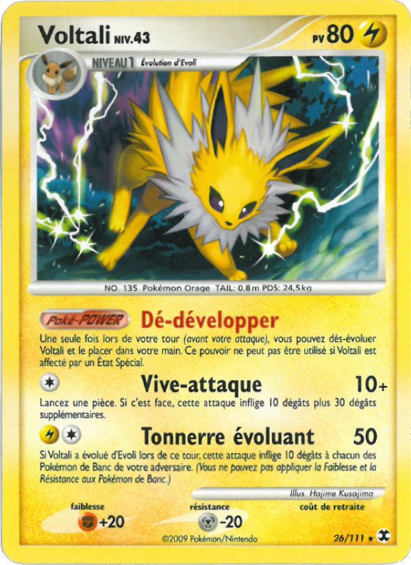 Voltali Niv. 43 26 — Rising Rivals (French Pokémon TCG card)