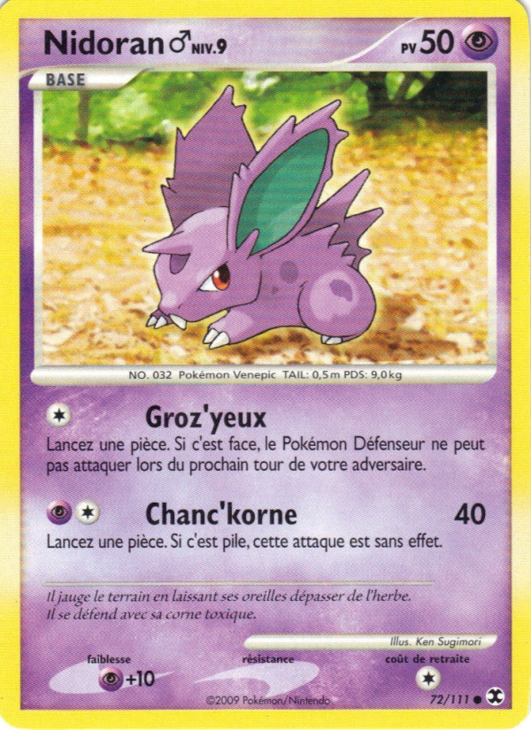 Nidoran♂ Niv. 9 72 — Rising Rivals (French Pokémon TCG card)