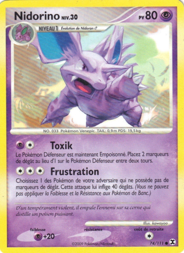 Nidorino Niv. 30 74 — Rising Rivals (French Pokémon TCG card)