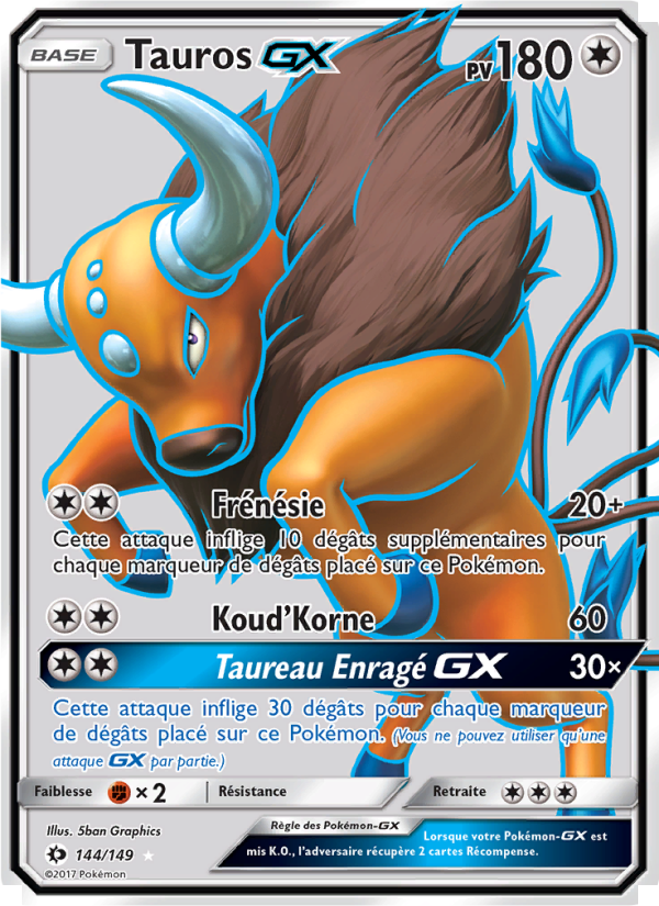 Tauros GX 144 — Sun & Moon (French Pokémon TCG card)