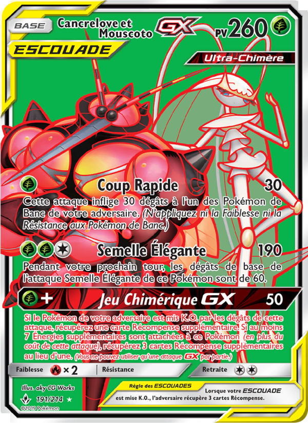 Cancrelove et Mouscoto GX 191 — Unbroken Bonds (French Pokémon TCG card)