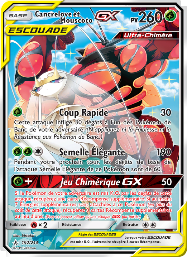 Cancrelove et Mouscoto GX 192 — Unbroken Bonds (French Pokémon TCG card)