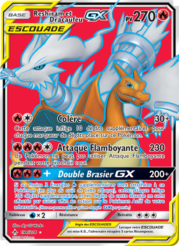 Reshiram et Dracaufeu GX 194 — Unbroken Bonds (French Pokémon TCG card)