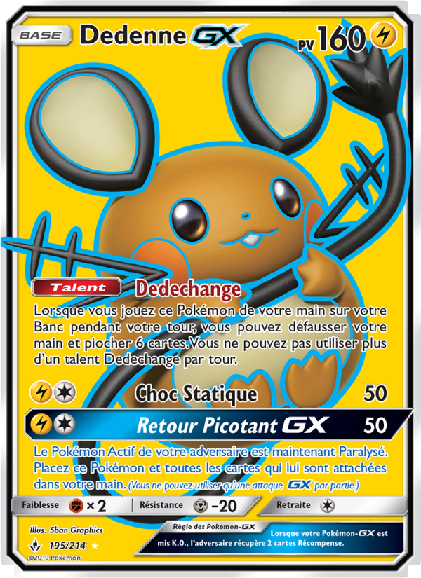 Dedenne GX 195 — Unbroken Bonds (French Pokémon TCG card)