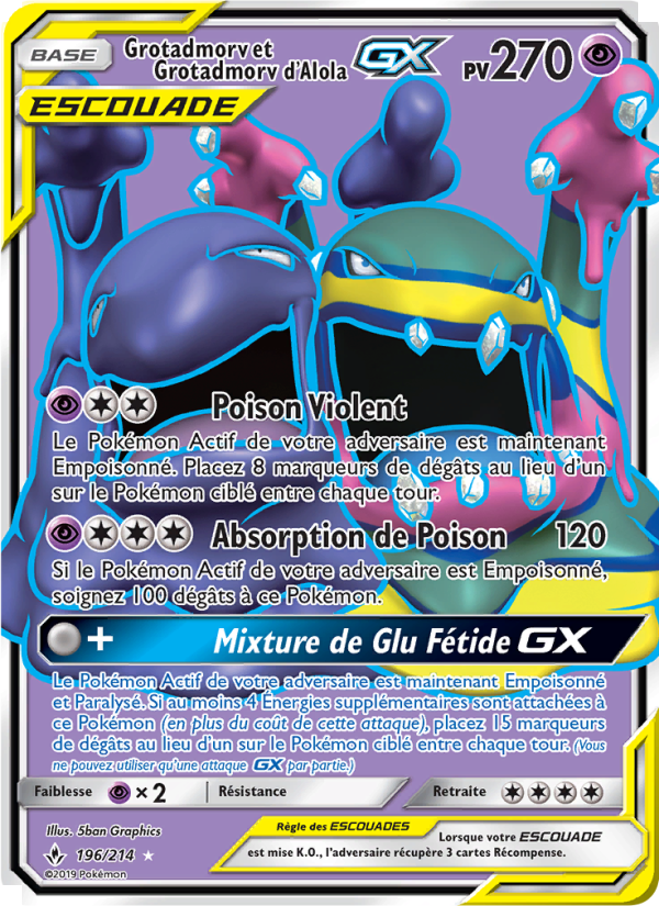 Grotadmorv et Grotadmorv d’Alola GX 196 — Unbroken Bonds (French Pokémon TCG card)
