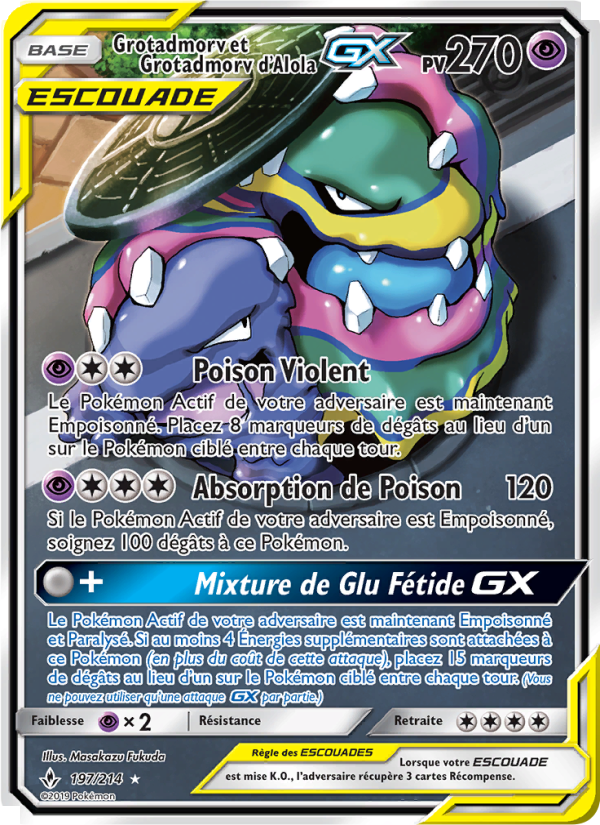 Grotadmorv et Grotadmorv d’Alola GX 197 — Unbroken Bonds (French Pokémon TCG card)