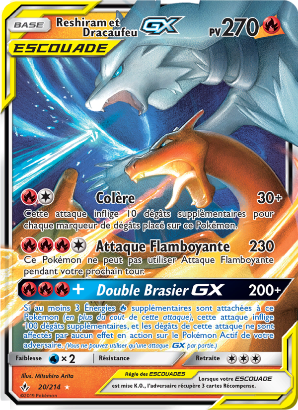 Reshiram et Dracaufeu GX 20 — Unbroken Bonds (French Pokémon TCG card)
