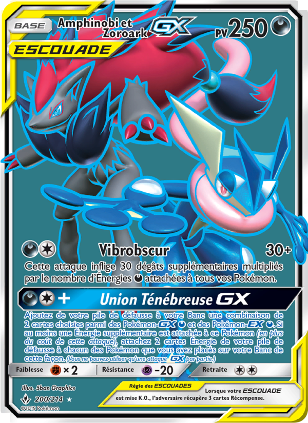Amphinobi et Zoroark GX 200 — Unbroken Bonds (French Pokémon TCG card)