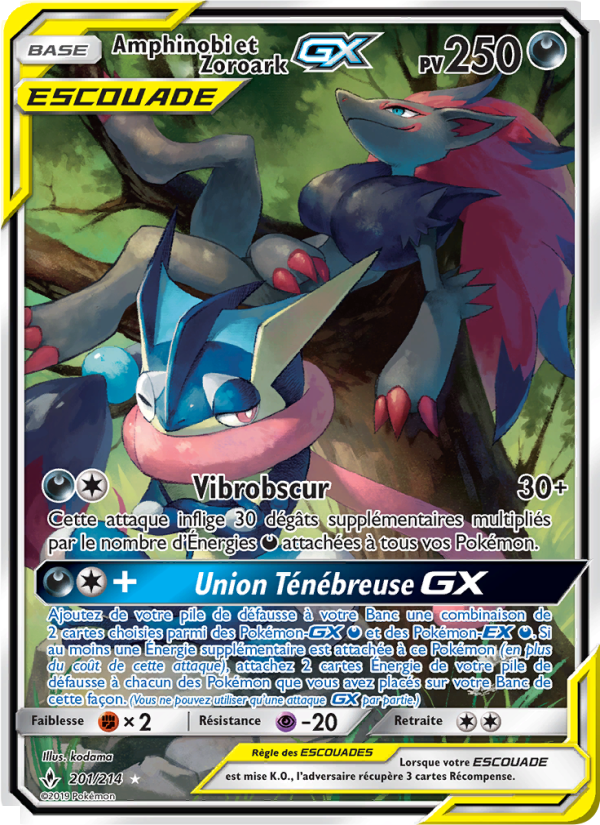 Amphinobi et Zoroark GX 201 — Unbroken Bonds (French Pokémon TCG card)