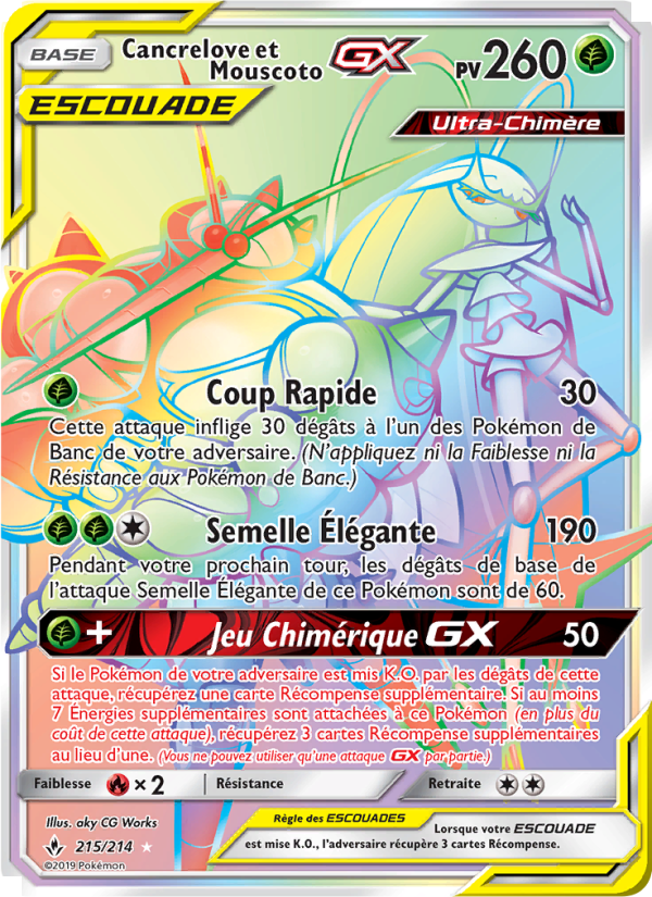 Cancrelove et Mouscoto GX 215 — Unbroken Bonds (French Pokémon TCG card)