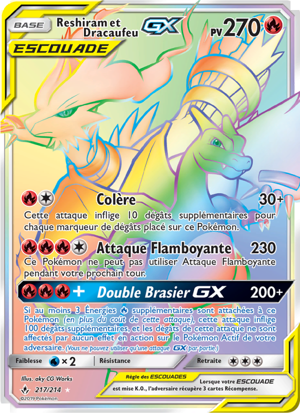 Reshiram et Dracaufeu GX 217 — Unbroken Bonds (French Pokémon TCG card)