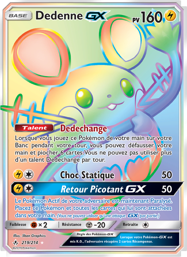 Dedenne GX 219 — Unbroken Bonds (French Pokémon TCG card)