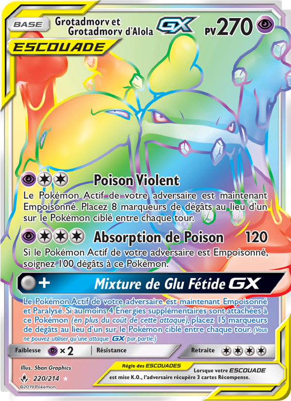 Grotadmorv et Grotadmorv d’Alola GX 220 — Unbroken Bonds (French Pokémon TCG card)