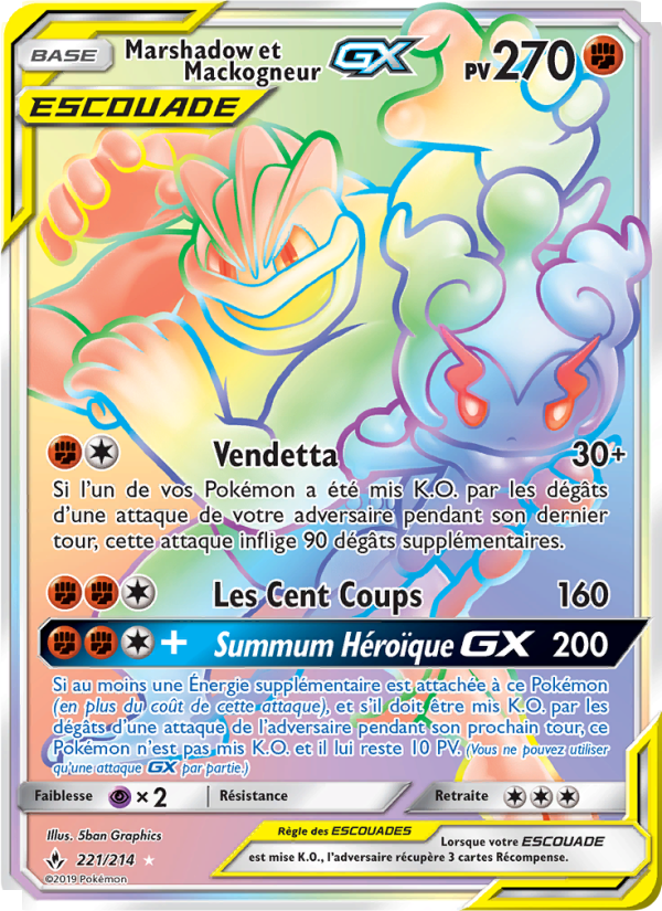 Marshadow et Mackogneur GX 221 — Unbroken Bonds (French Pokémon TCG card)
