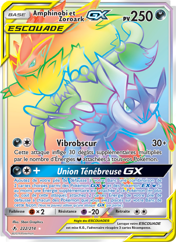 Amphinobi et Zoroark GX 222 — Unbroken Bonds (French Pokémon TCG card)