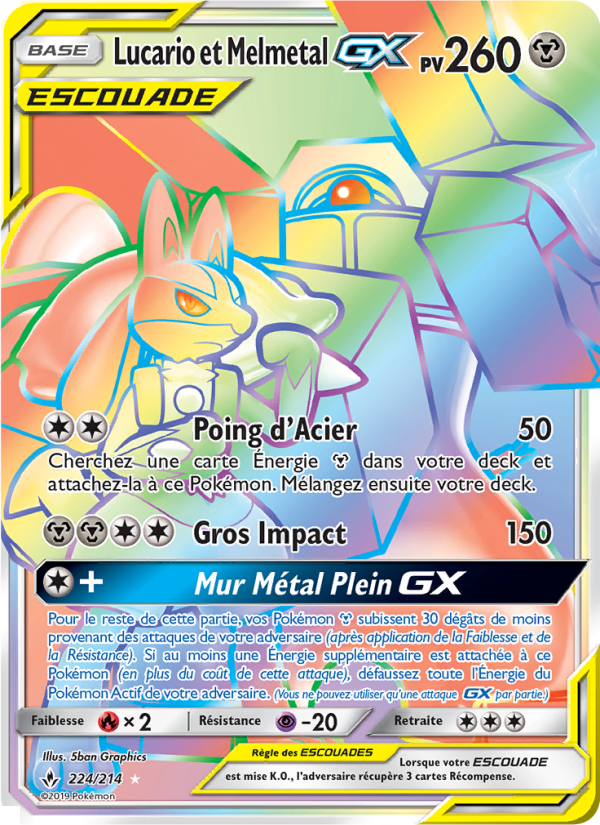 Lucario et Melmetal GX 224 — Unbroken Bonds (French Pokémon TCG card)