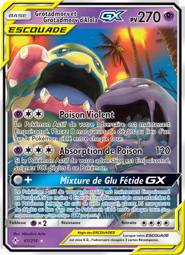 Grotadmorv et Grotadmorv d’Alola GX 61 — Unbroken Bonds (French Pokémon TCG card)