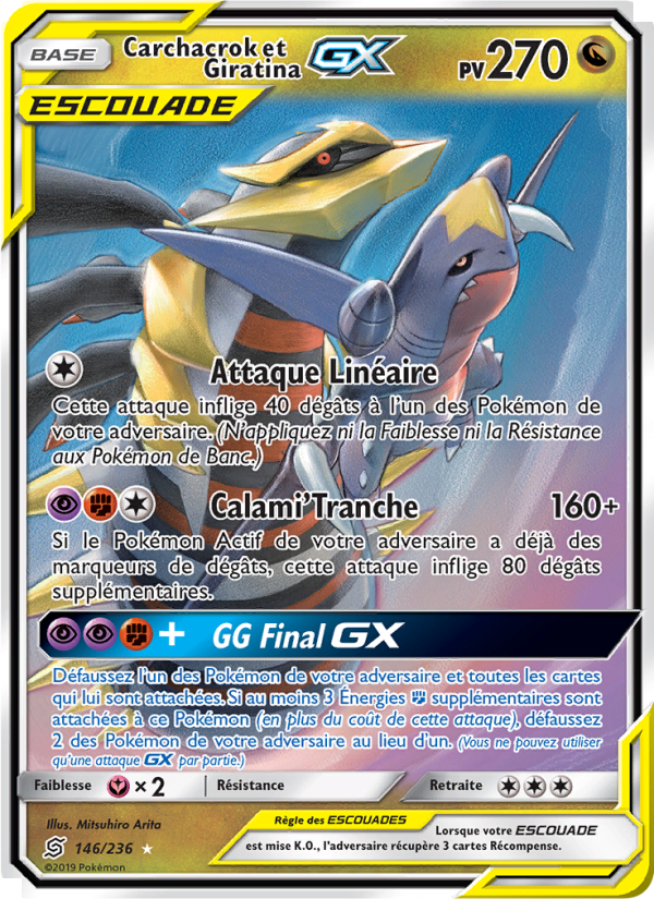 Carchacrok et Giratina GX 146 — Unified Minds (French Pokémon TCG card)