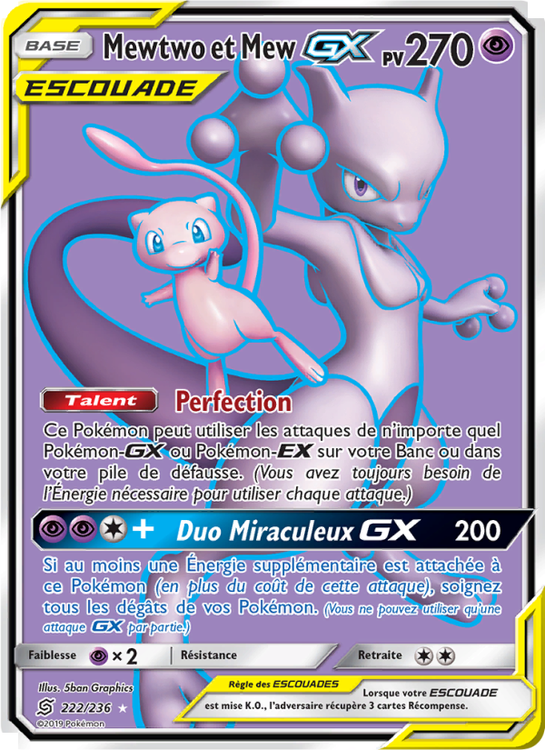 Mewtwo et Mew GX 222 — Unified Minds (French Pokémon TCG card)