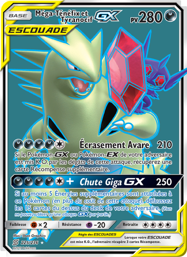 Méga-Ténéfix et Tyranocif GX 225 — Unified Minds (French Pokémon TCG card)