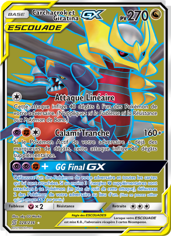 Carchacrok et Giratina GX 228 — Unified Minds (French Pokémon TCG card)