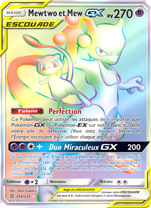 Mewtwo et Mew GX 242 — Unified Minds (French Pokémon TCG card)