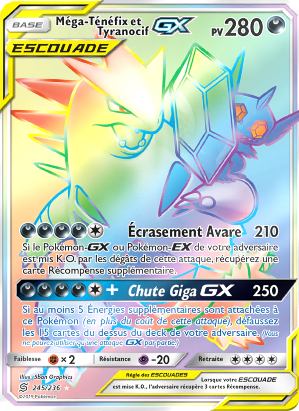 Méga-Ténéfix et Tyranocif GX 245 — Unified Minds (French Pokémon TCG card)