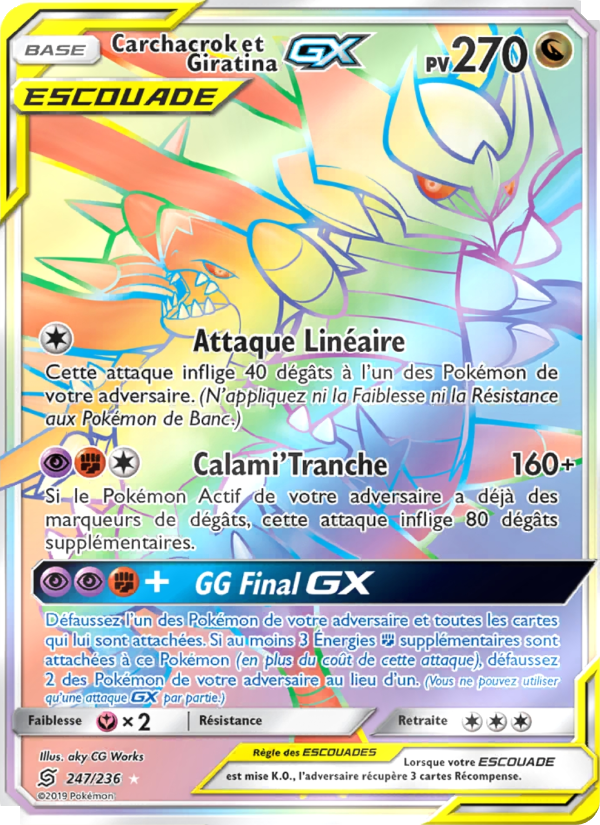 Carchacrok et Giratina GX 247 — Unified Minds (French Pokémon TCG card)