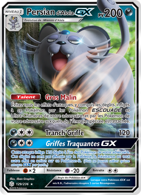 Persian d’Alola GX 129 — Cosmic Eclipse (French Pokémon TCG card)