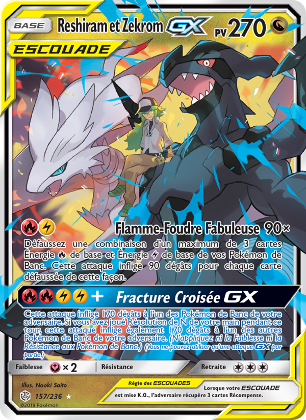 Reshiram et Zekrom GX 157 — Cosmic Eclipse (French Pokémon TCG card)