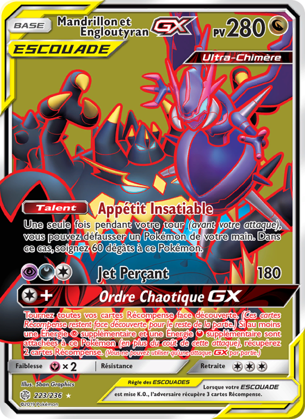 Mandrillon et Engloutyran GX 223 — Cosmic Eclipse (French Pokémon TCG card)