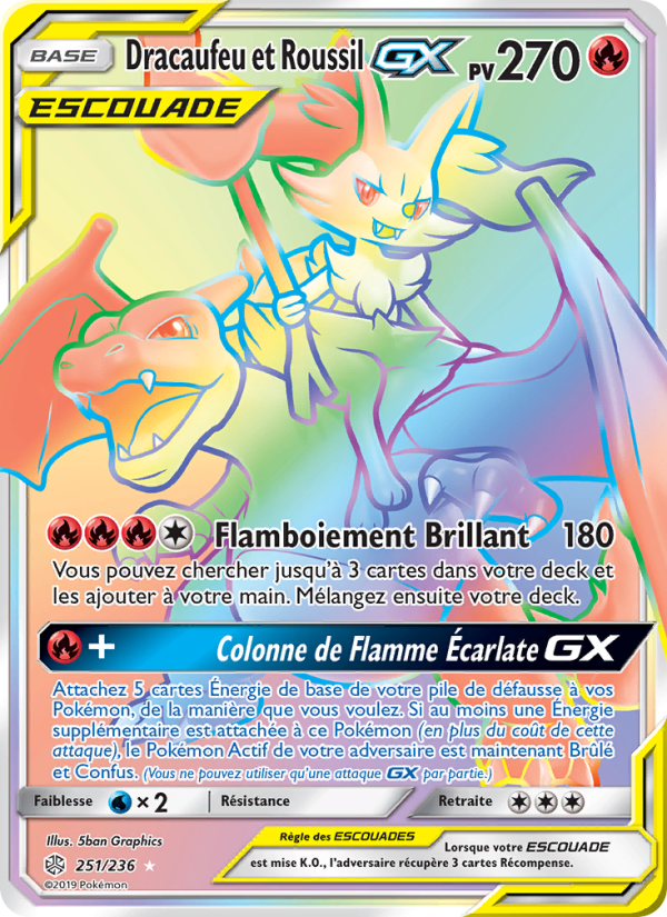 Dracaufeu et Roussil GX 251 — Cosmic Eclipse (French Pokémon TCG card)