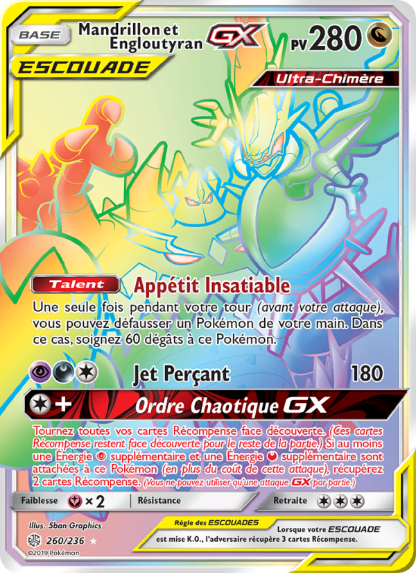 Mandrillon et Engloutyran GX 260 — Cosmic Eclipse (French Pokémon TCG card)