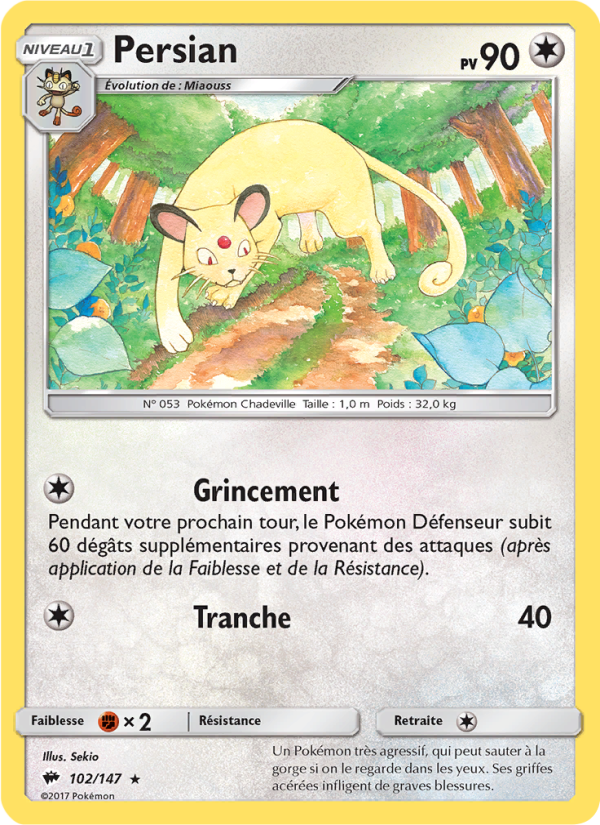 Persian 102 — Burning Shadows (French Pokémon TCG card)