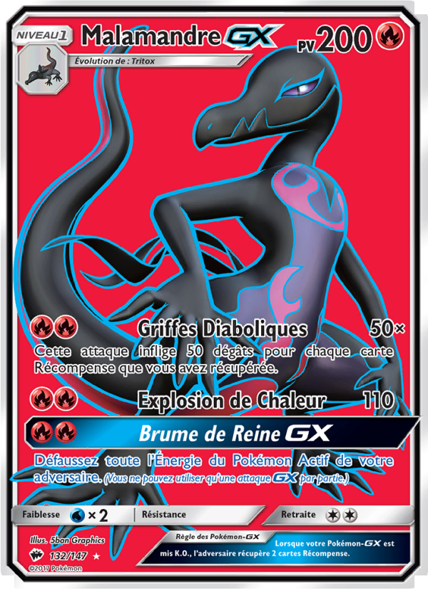 Malamandre GX 132 — Burning Shadows (French Pokémon TCG card)